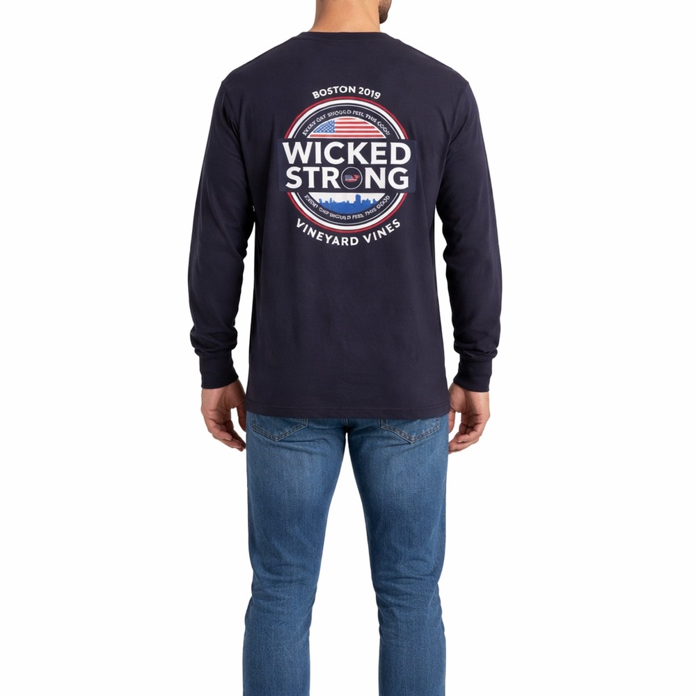 Vineyard Vines Boston Marathon Navy Blue Long-Sleeve Shirt Size Small